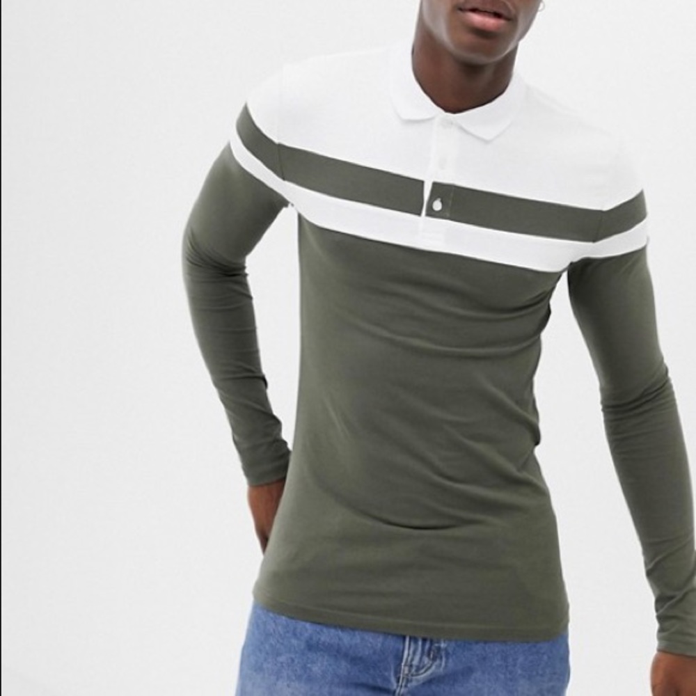 Muscle Fit Long Sleeve Polo Shirt.